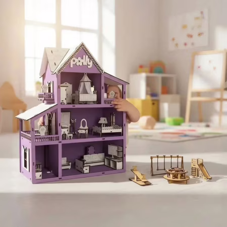 Casinha De Bonecas Com Moveis Parquinho Casa Em Mdf Promoção