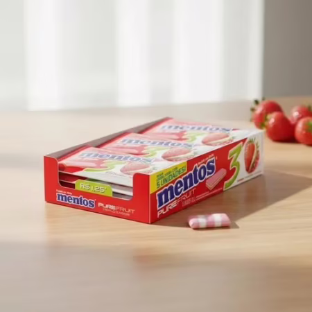 Chicle Mentos Pure Fruit 3 camadas Frutas 15 Unidades