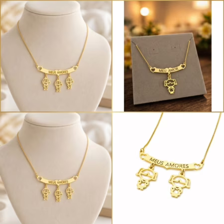 Colar Filhos Meus Amores Banhados a Ouro 18k