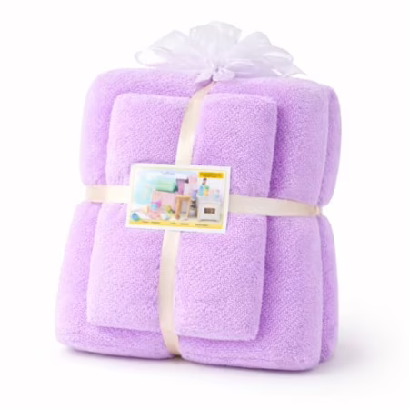 Conjunto 2 Toalhas De Banho Infantil Soft com Toque Extremamente Macio Suave Para Pele do Bebê Recém Nascido com 2 Toalhas Felpudas 70x140 e 35x75 (Roxo Clarinho)
