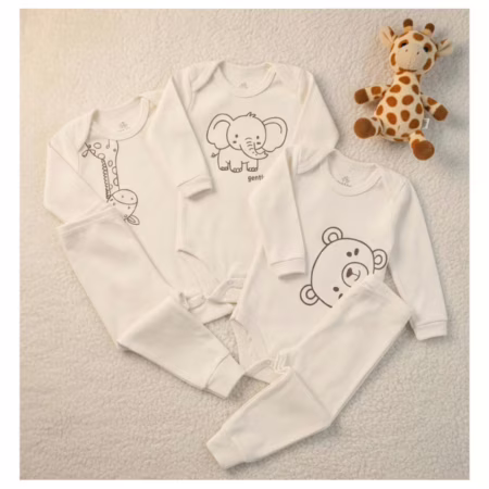 Conjunto Bebê Body + Calça Suedine 100% Algodão Minimalista Coleção Safari Neutro Unissex RN ao GG