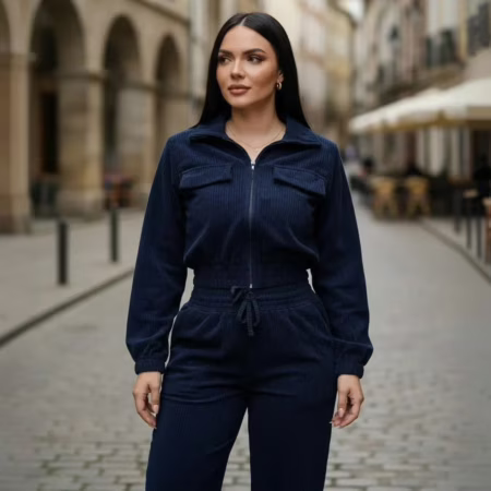 Conjunto Em Veludo Cotelê Com Jaqueta E Calça