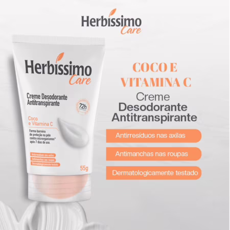 Creme Desodorante Antitranspirante Herbíssimo Bisnaga Care Coco E Vitamina C 55g