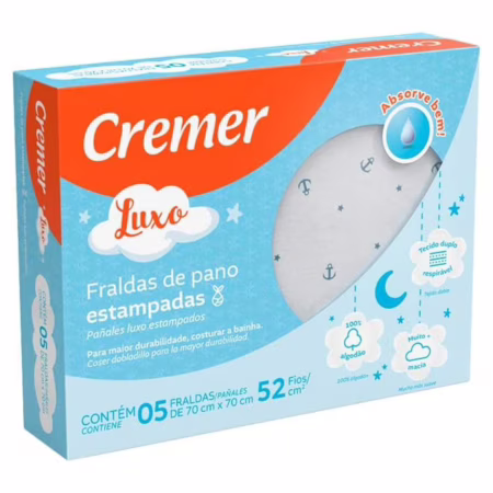 Cremer Fralda Luxo Estampa Masculina - Com 5 Unidades • A