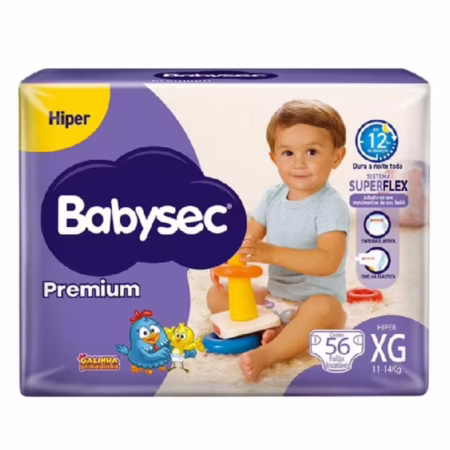 Fralda Babysec Galinha Pintadinha Premium XG com 56 Unidades • A