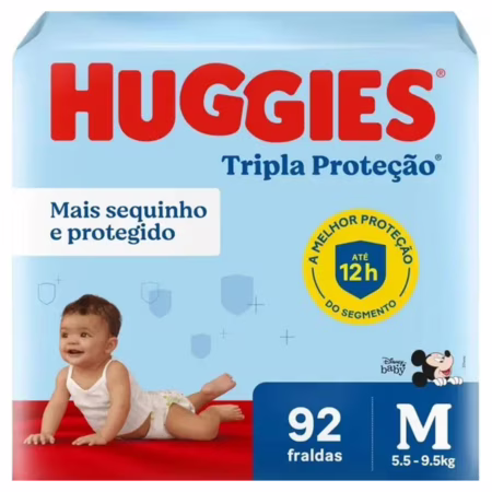 Fralda Huggies Tripla Proteção Hiper - Tamanho M - Com 92 Unidades
