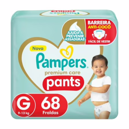 Fralda Pampers Pants Premium Care G com 68 unidades • A