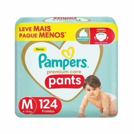 Fralda Pampers Pants Premium Care M com 124