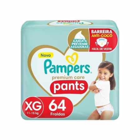 Fralda Pampers Premium Care Pants XG com 64 tiras