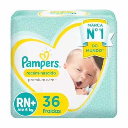 Fralda Pampers Premium Care RN+ com 36 unidades
