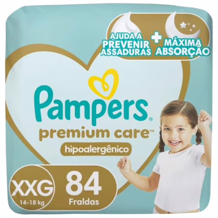 Fralda Pampers Premium Care XXG com 84 Unidades