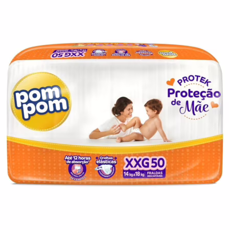 Fralda Pom Pom Protek Proteção de Mãe Hiper XXG 50 Unidades
