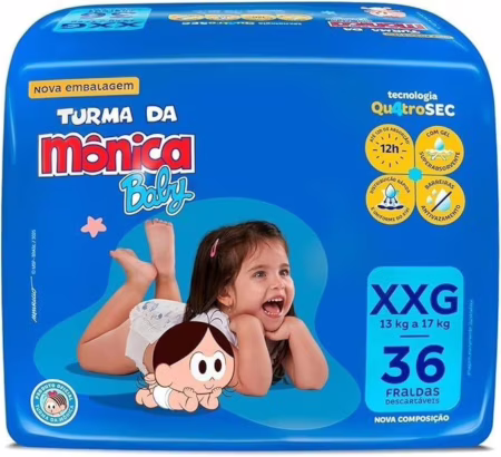 Fralda Turma da Mônica Baby Mega XXG com 36 tiras