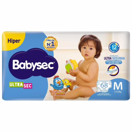 Fraldas Descartáveis Babysec Tamanho M, 72 Unidades | Ultrasec, Galinha Pintadinha, 5 - 9, 5 Kg, Azul