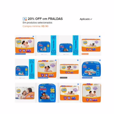 Ganhe 20% off em Fraldas Pom Pom e Turma da Mônica