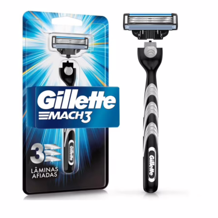 GILLETTE Mach3 Aparelho de Barbear Reutilizável, 1 Cabo + 1 Carga com 3 Lâminas de Barbear, Barbear Rente e Suave para Homens, Barbeador com Navalhas
