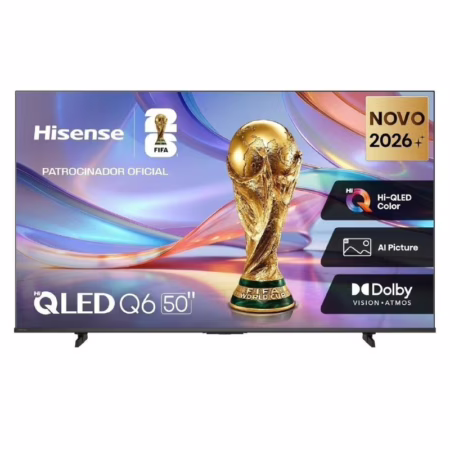 🔥 Hisense Smart TV 4K 50" QLED Polegadas 50Q6QVV com Processador AI, Dolby Vision, HDR10+, HLG, Filmmaker Mode, Dolby Gaming, Dolby Atmos, MiraCast e Compatibilidade Alexa e Google