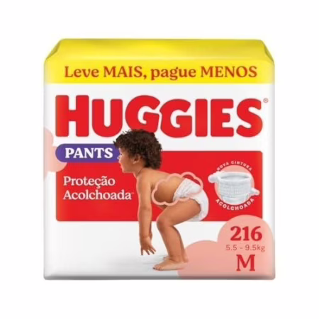🛍️Huggies Fralda Pants Descartável Proteção Acolchoada M - 216 fraldas