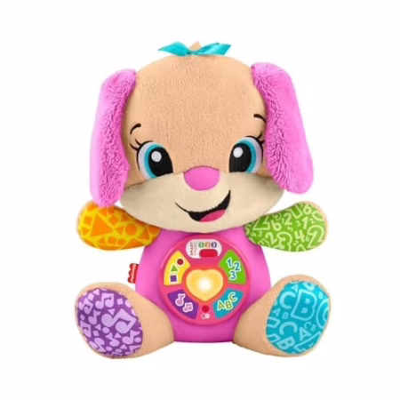 Irmã do Cachorrinho Aprende Comigo Brinquedo Bebê Fisher-Price Mattel. Ensina com luzes, músicas e frases educativas. Ideal a partir dos 6 meses.