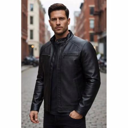 Jaqueta de Couro Masculina Slim Resistente