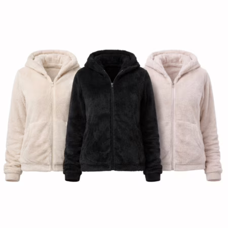 Jaqueta Feminina Fleece com Capuz e Zíper Manga Longa Quentinha Confortável
