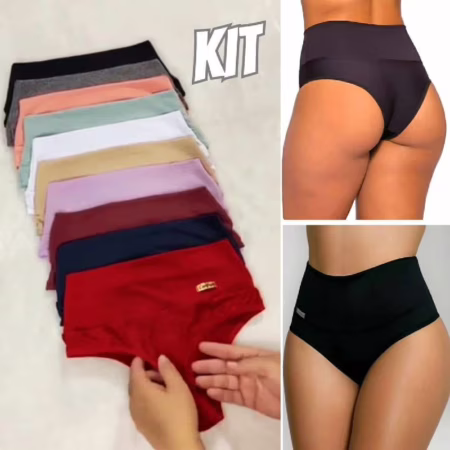 Kit 10 Calcinhas Cintura Alta Cós Duplo Calcinha Confortável