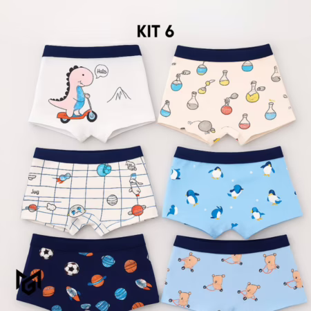 KIT 2, 4 ou 6 Cuecas Infantis Boxer