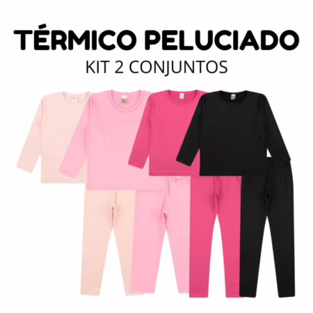 Kit 2 Conjuntos Térmico Peluciado Flanelado Feminino/Menina Infantil e Juvenil Inverno Segunda Pele 01 ao 16
