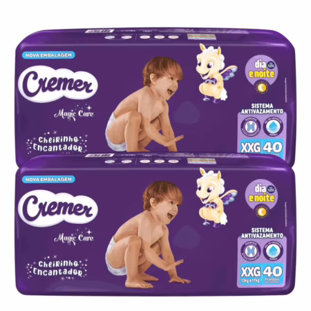 Kit 2 Fraldas Descartáveis Cremer Magic Care Hiper XXG 40 Tiras