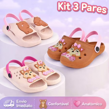 Kit 3 Pares Sandália Babuche Infantil Nuvem