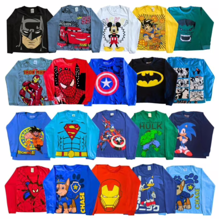 Kit 5 Camisetas Infantil Menino Manga Longa Estampada