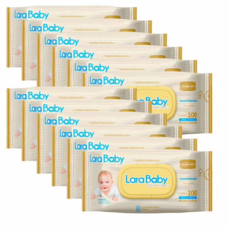 Kit Com 12 Toalha Umedecida Lara Baby Premium 100 Unidades Total 1200