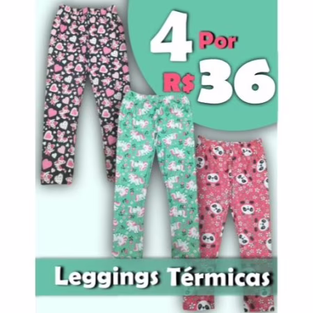 🛍️ Kit Com 4 Calças Leggings Térmica Infantil Menina em Microfibra Sublimadas em Cores Sortidas -Promoção Relâmpago