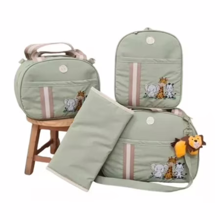 Kit De Bolsa Maternidade Tema Safari Com Trocador E Mochila