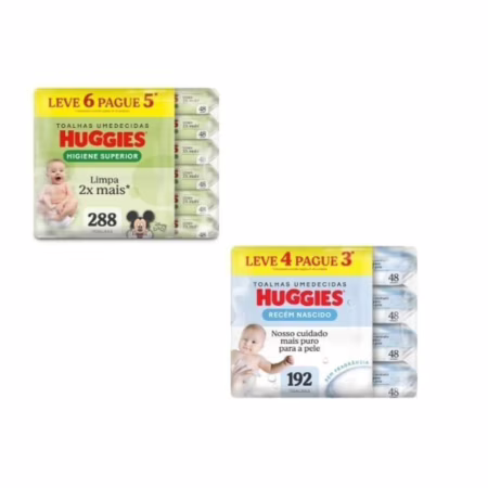 Kit Lenço Umedecido Huggies 288 Unidades - 6 Pacotes com 48 Unidades