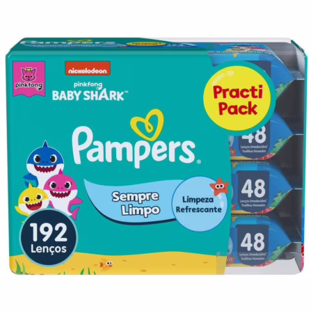 Kit Lenço Umedecido Sempre Limpo Pampers 192 Unidades - 4 Pacotes com 48 Unidades