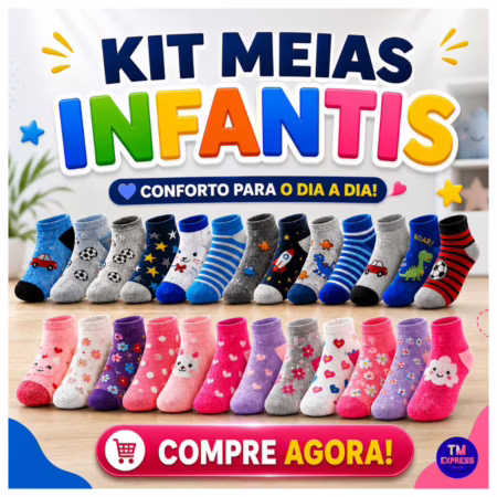 Kit Meia Infantil Até 12 pares masculino ou feminino confortáveis menor preço 2 a 10 anos