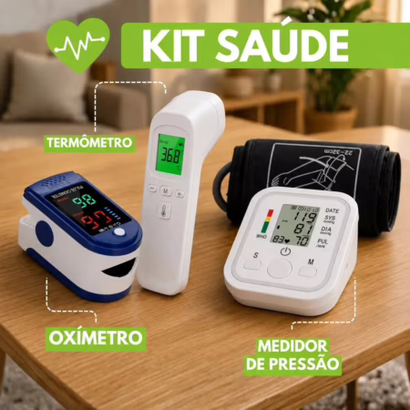 Kit Saúde 3 Em 1 Aparelho De Pressão Arterial Digital + Oxímetro De Dedo + Termômetro Infravermelho Testa Sem Contato Medidor Sinais Vitais Portátil B...