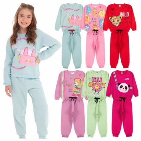 Kit Sortido 10 Peças de Roupas Feminino Infantil Inverno – 5 blusas casacos + 5 calças de 1 ao 10 – Kit 5 Conjuntos