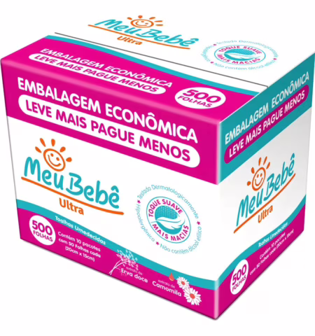 Kit Toalhas Umedecidas Meu Bebê Ultra com 500 Unidades - 10 pacotes com 50 unidades