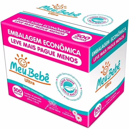Kit Toalhas Umedecidas Meu Bebê Ultra com 500 Unidades (10 pacotes com 50)