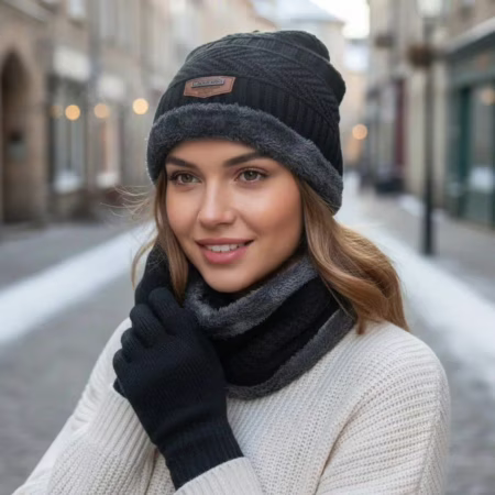 Kit Touca Gorro + Cachecol Echarpe Lã + Luva Touch Celular