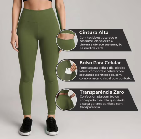 💛 Legging Fitness Grossa Cintura Alta Com Bolso