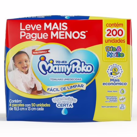 Lenço Umedecido Mamypoko Dia&Noite 200 unidades (4 pacotes)
