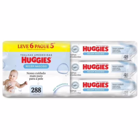 Lenços Umedecidos Huggies Recém Nascido 288 lenços (6 pacotes com 48 unidades cada)