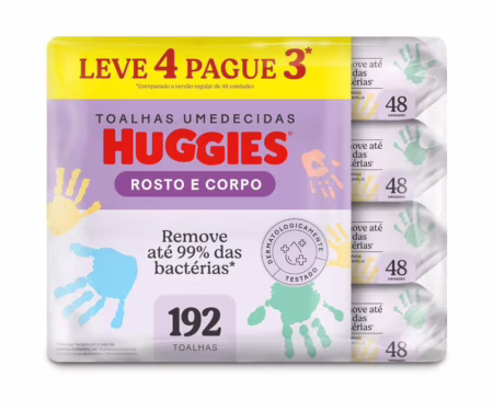 Lenços Umedecidos Huggies Rosto e Corpo 192 unidades