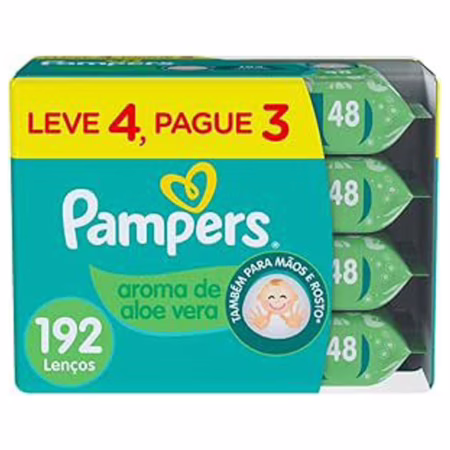 Lenços Umedecidos Pampers Aroma de Aloe Vera 192 Unidades • A