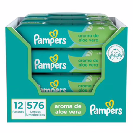 Lenços Umedecidos Pampers Aroma de Aloe Vera, 576 Unidades