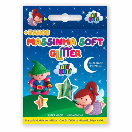 Massinha Soft Glitter, Massa para Modelar Colorida em Estojo, Glitter, 6 Cores UTI GUTI