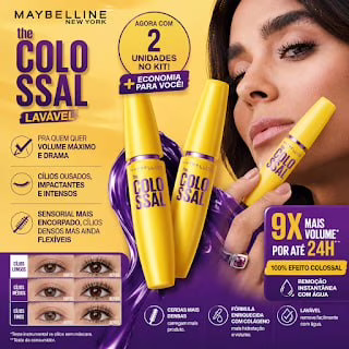 Maybelline NY The Colossal Volum' Express, Kit Máscaras de Cílios, Volume Colossal, Remoção Instantânea com Água, Fórmula com Colágeno, Cor Preto, 2 Unidades
